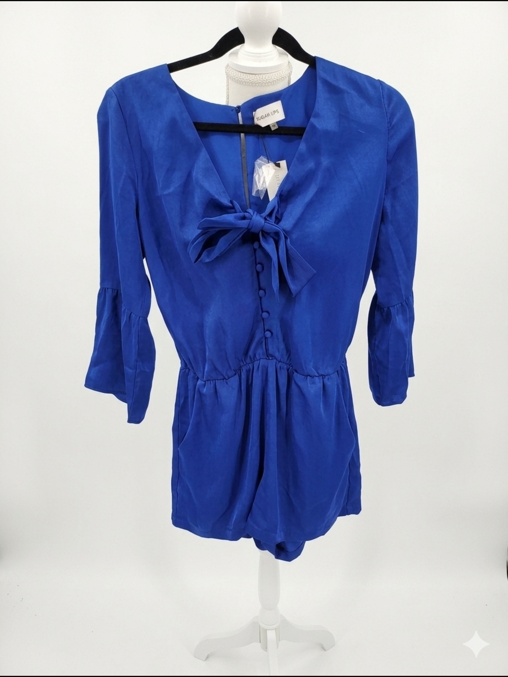 Sugarlips Royal Blue‎ Tie-Neck Romper Xs Nwt